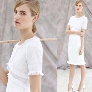 REISS Deis Fitted Lace & Frill Ruffled HemTop Dress White Size 8